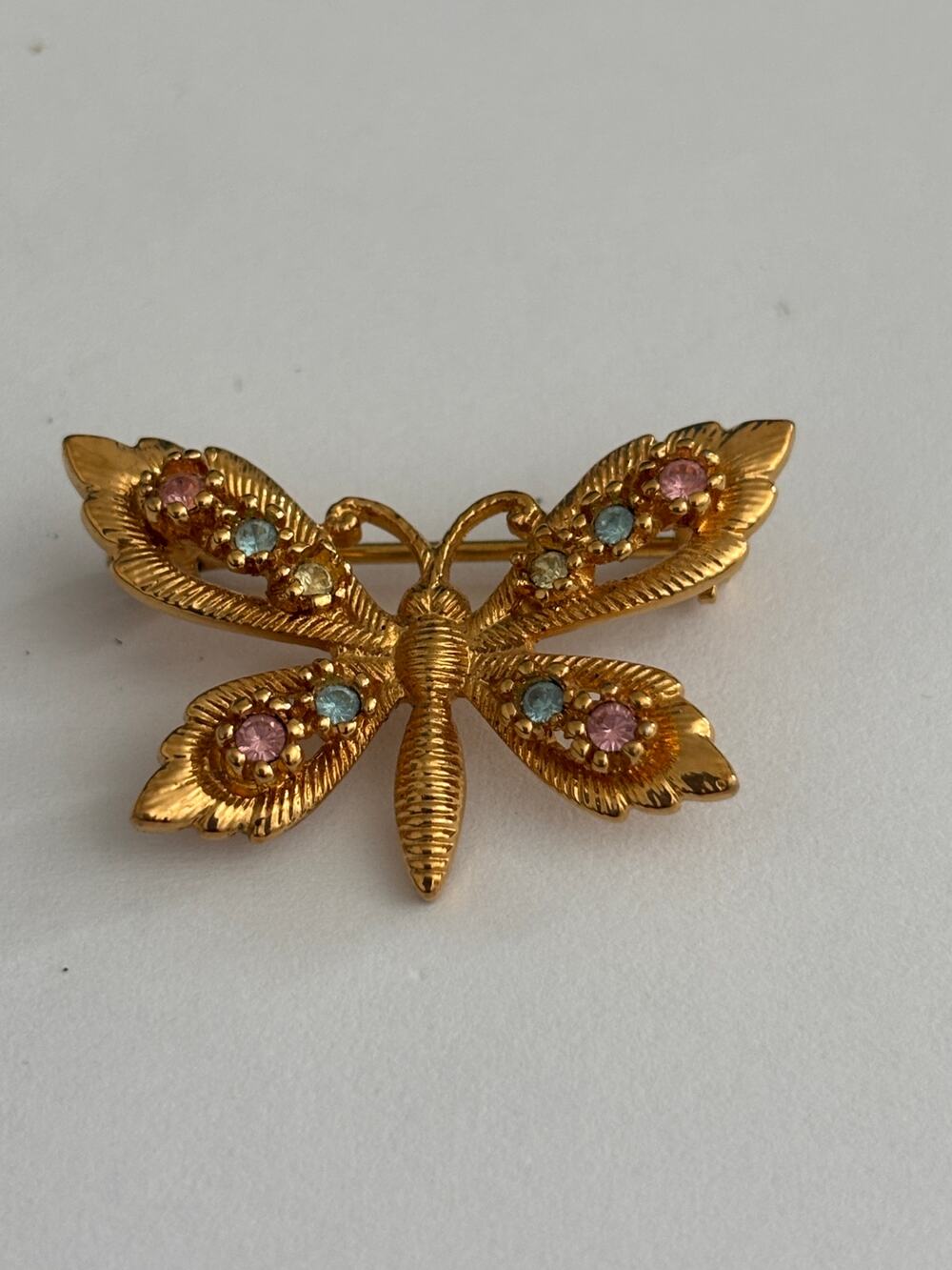 Swarovski Batterfly Brooch Gold Tone Signed